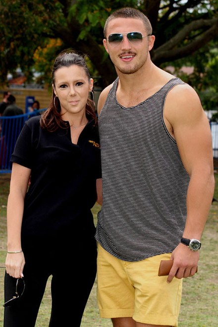 Rabbitohs great British international Sam Burgess with 18ft skiffs Angela Radojcic © Frank Quealey /Australian 18 Footers League http://www.18footers.com.au